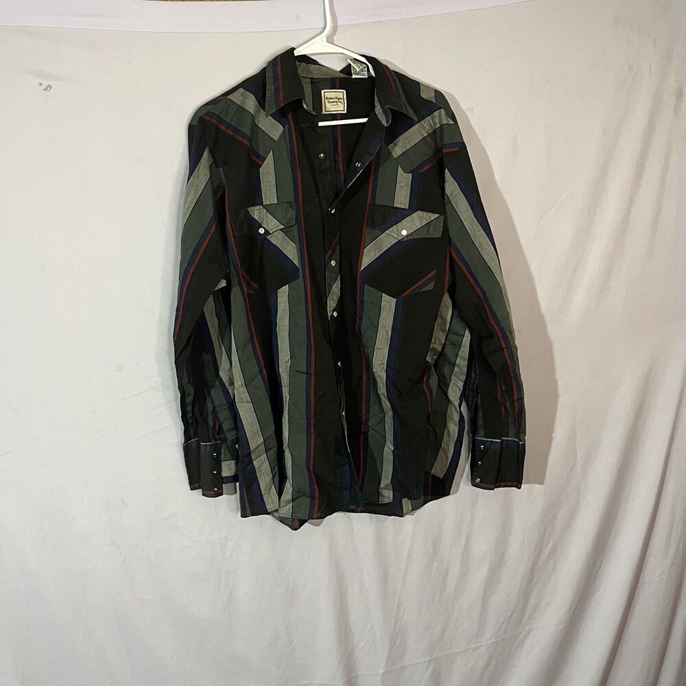 Vintage Western Plains Trading Co Shirt Mens Large Striped Western 90s